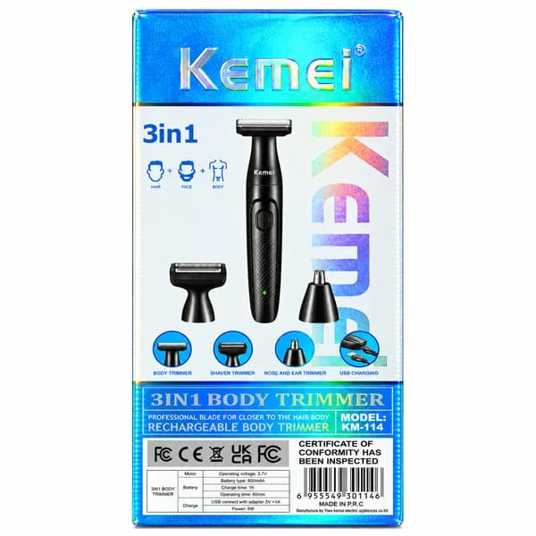 ست ماشین اصلاح و تریمر بدن کیمی مدل KM-114 سه‌ کاره — تصویر ۳