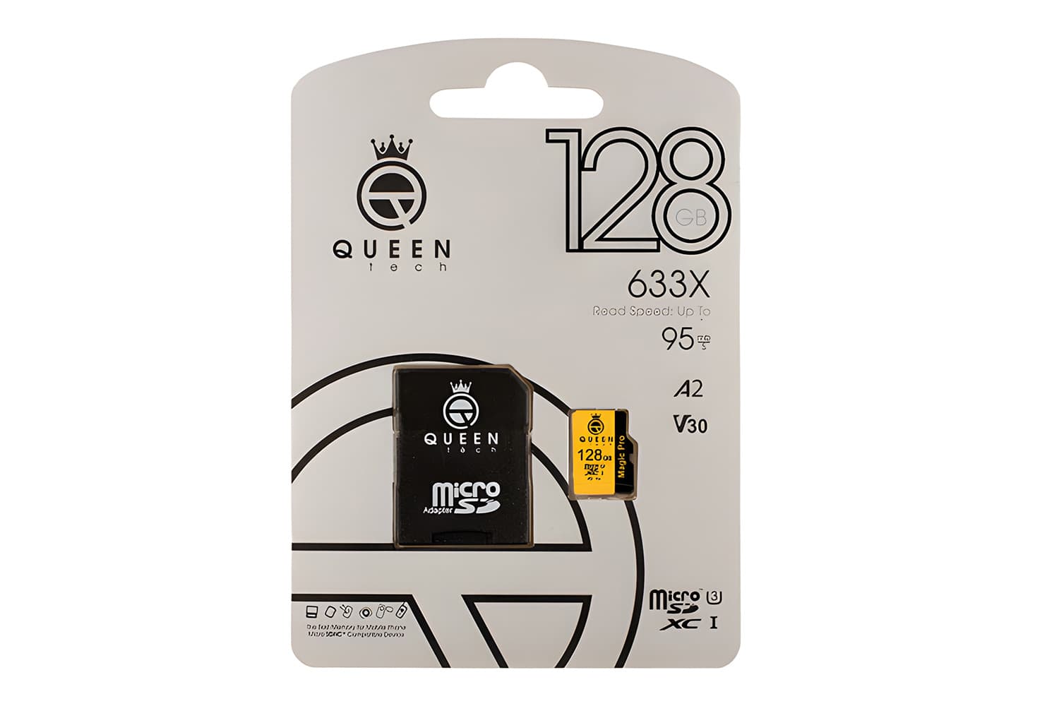کارت حافظه microSDXC کوئین تک مدل 633X کلاس 10 استاندارد U3 سرعت 95MB/s به همراه آداپتور ظرفیت 128 گیگابایت