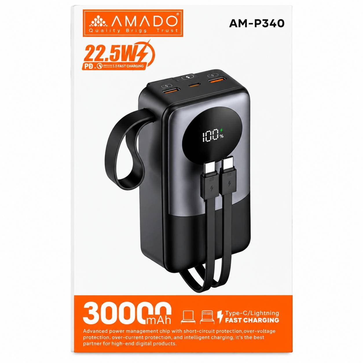 پاوربانک 30 هزار 22.5 وات آمادو مدل AM-P340