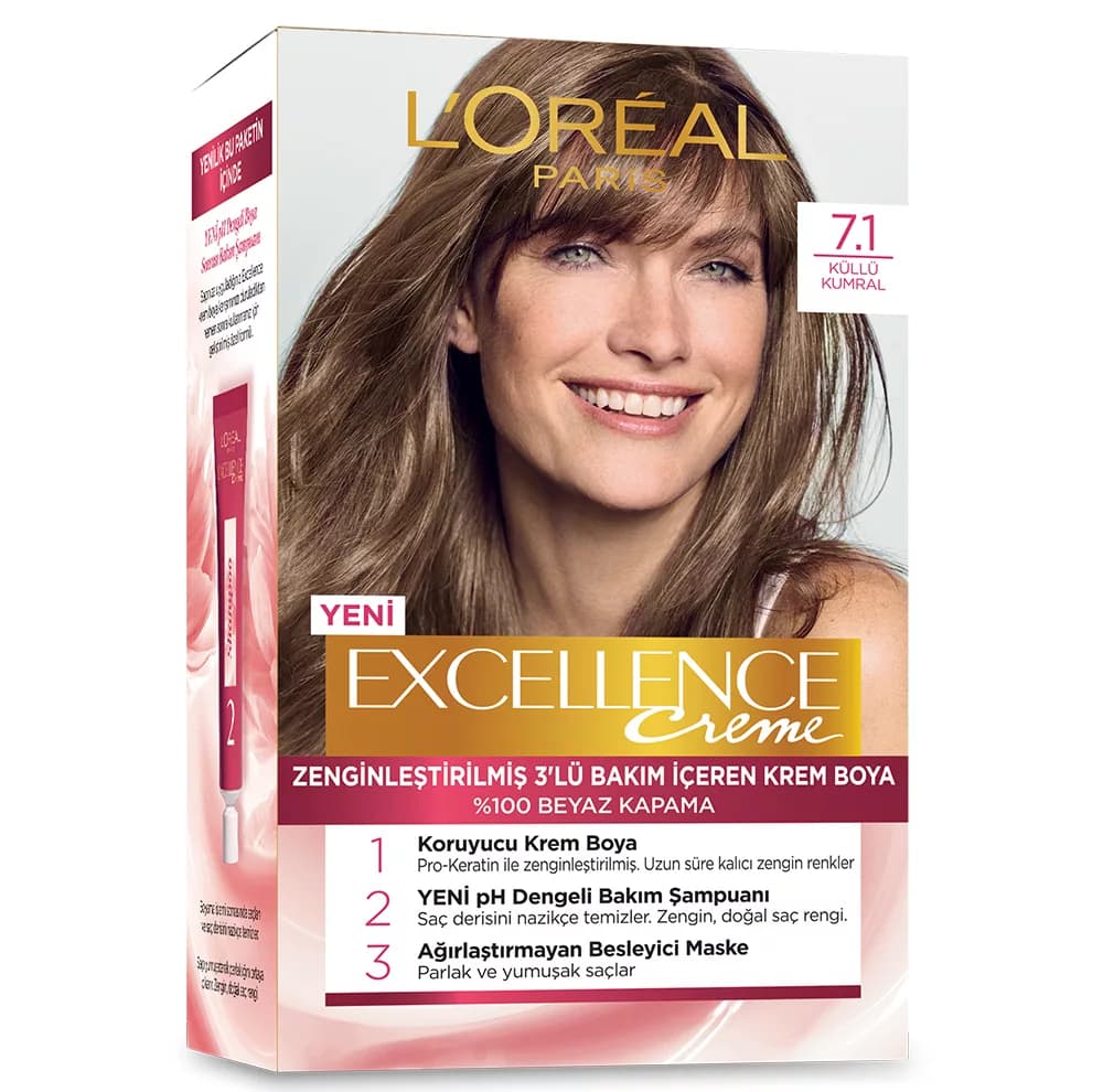 کیت رنگ مو لورآل مدل Excellence شماره 7.1 حجم 50 میلی لیتر بلوند دودی — تصویر ۳