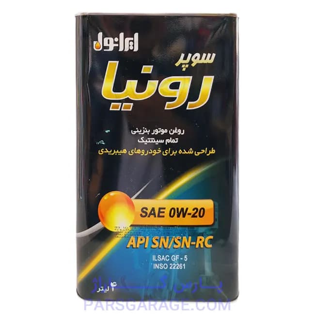 روغن موتور SN سوپر رونیا ایرانول Iranol حجم 4 لیتر 0W-20