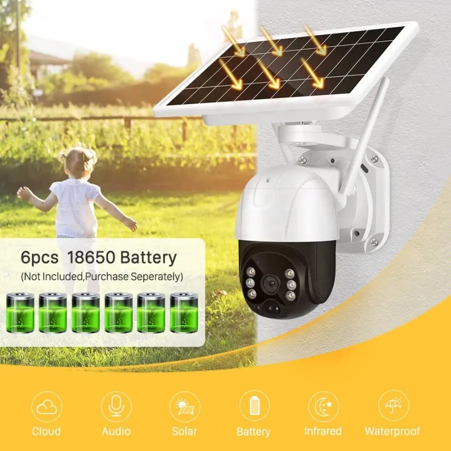 دوربین مینی اسپیددام سیمکارتی 2مگاپیکسل با پنل خورشیدی v380pro دید در شب رنگی — تصویر ۳
