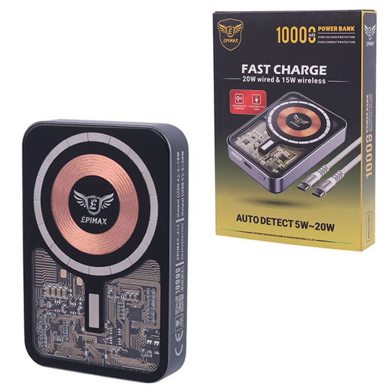پاور بانک بی سیم فست شارژ اپی مکس EP-212 PD 20W ظرفیت 10000 میلی آمپر