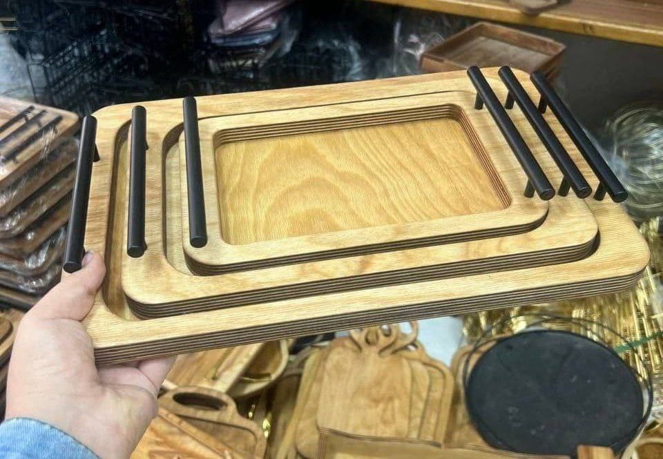 سینی دسته فلزی سه عددی چوبی کد 604