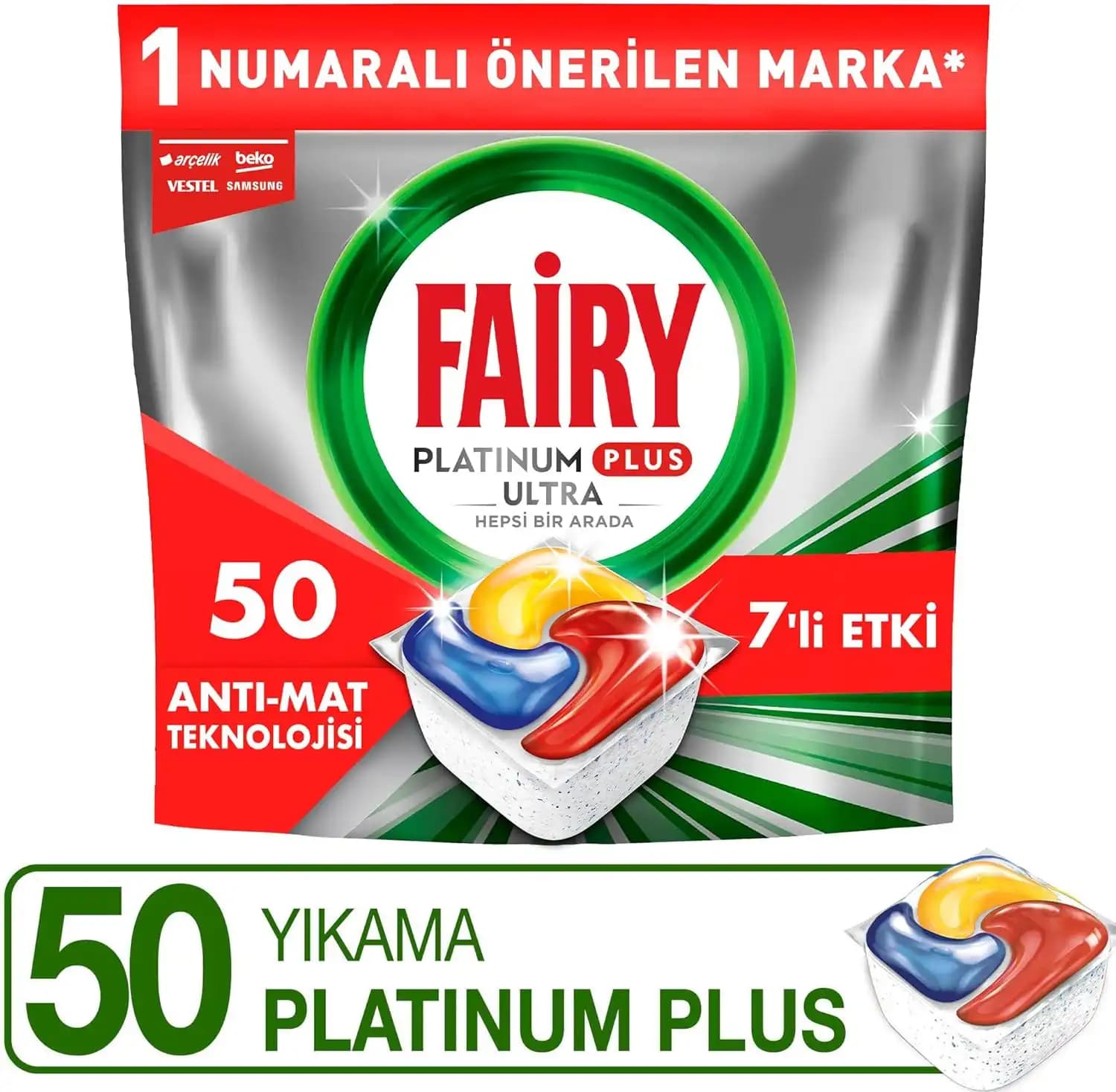 قرص ماشین ظرفشویی فیری مدل پلاتینیوم پلاس بسته 50 عددی — تصویر ۳
