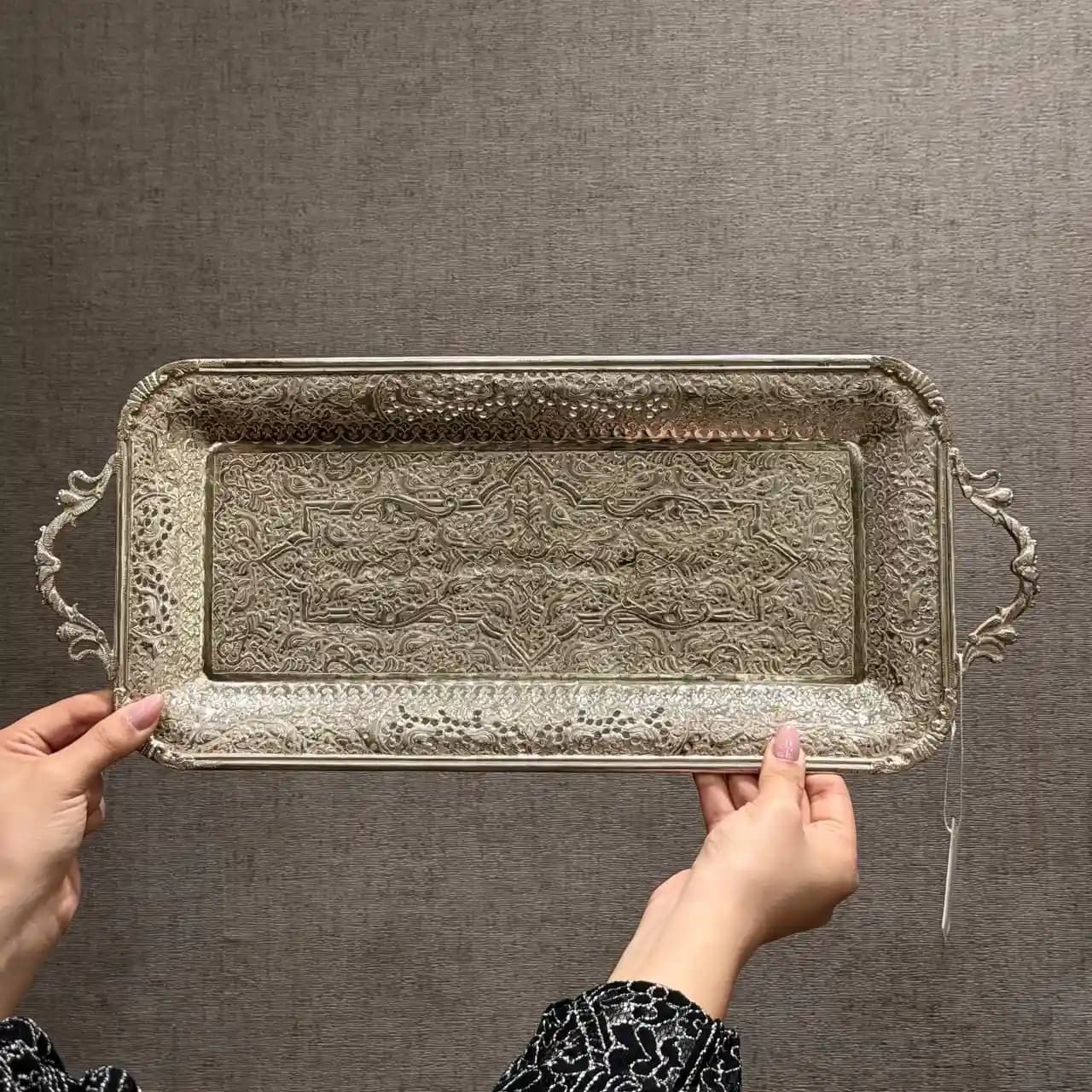 رولت خوری نقره مستطیل گل و مرغ — تصویر ۳