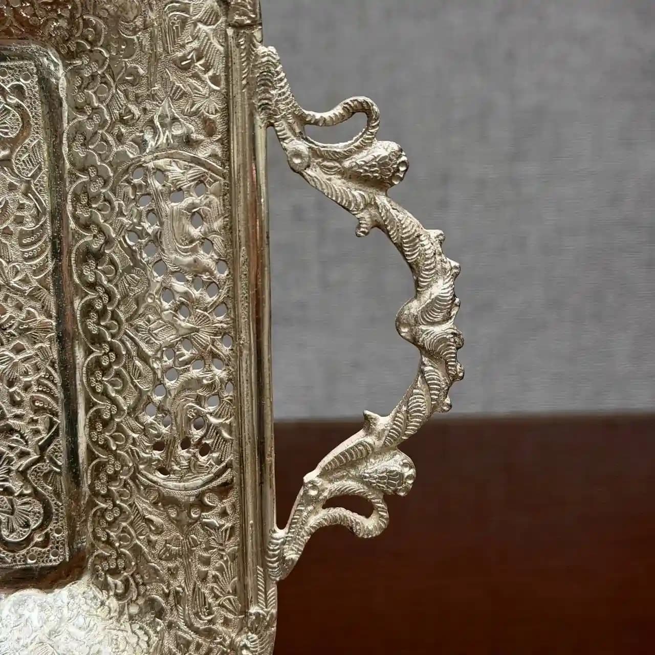 رولت خوری نقره مستطیل گل و مرغ — تصویر ۵