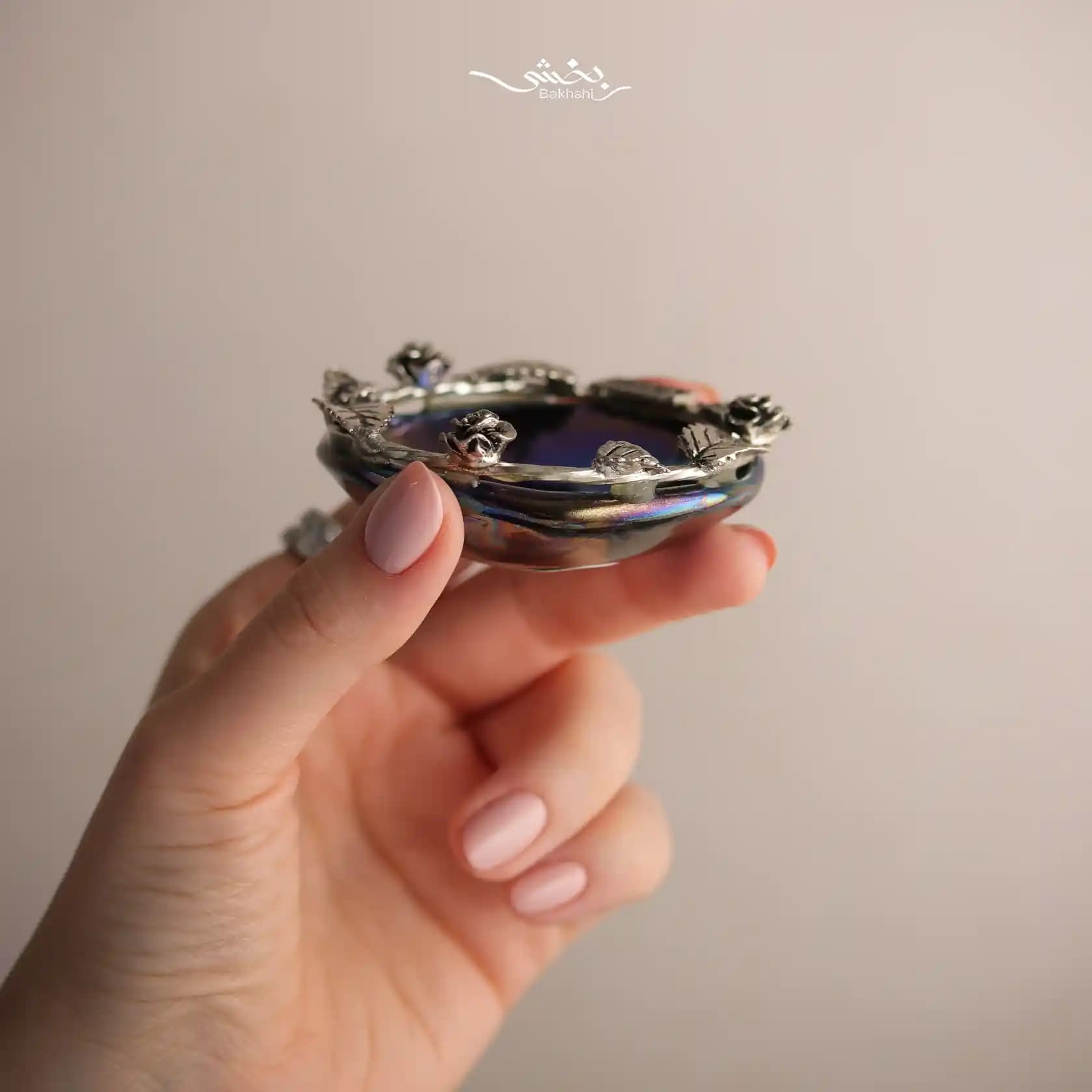 کاسه سرامیک نقره برگ و رز کهربایی — تصویر ۳