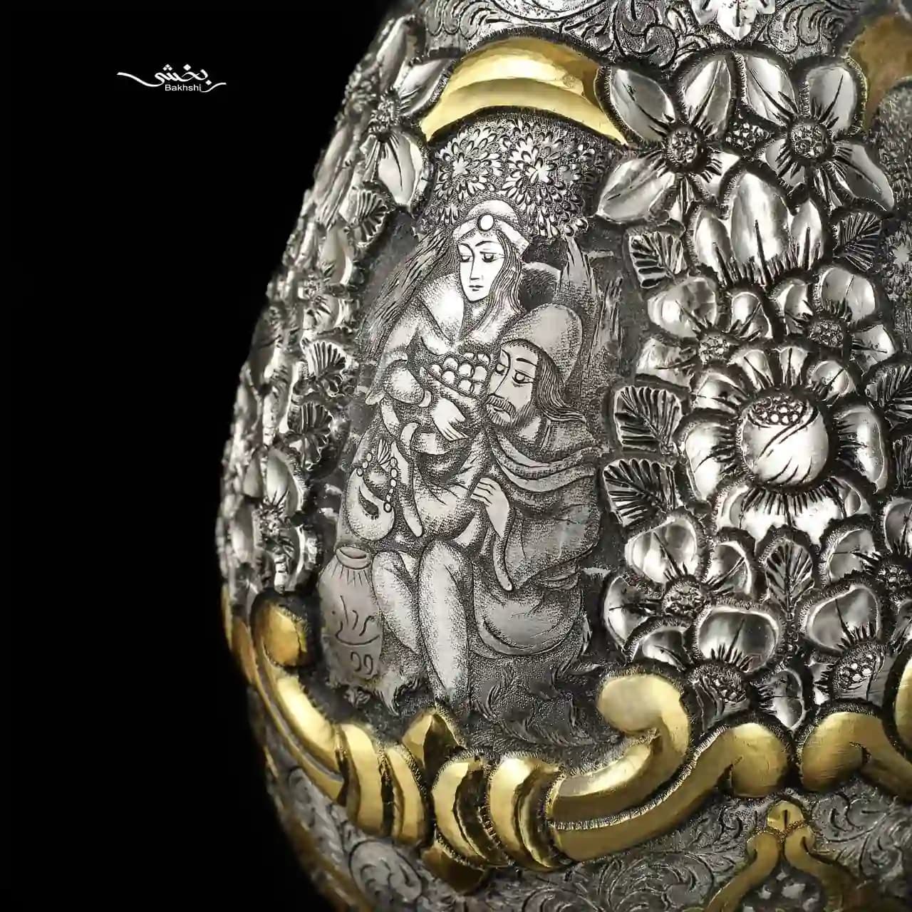 گلدان جفتی نقره خمره ای ملغمه اعلا — تصویر ۷