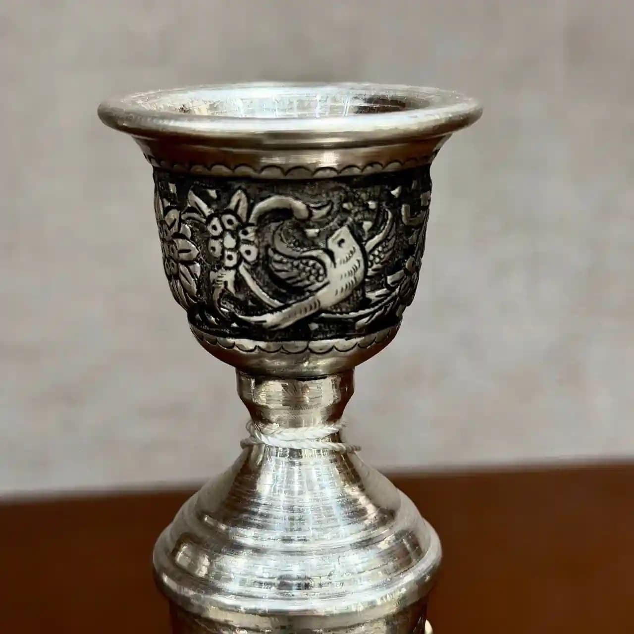 شمعدان نقره تک شاخه گل و مرغ درجه یک — تصویر ۶
