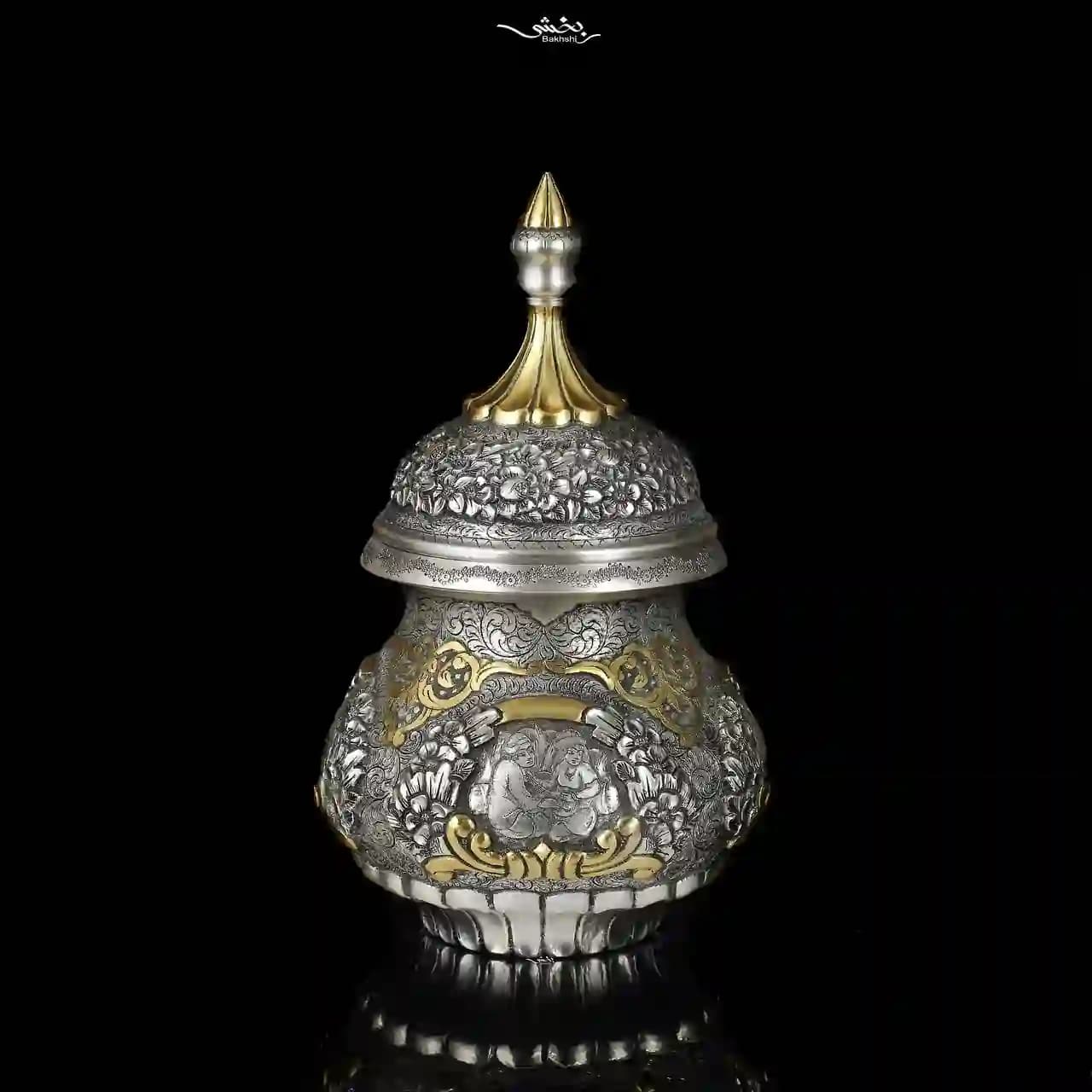 شکلات خوری نقره درب دار ملغمه اعلا — تصویر ۲