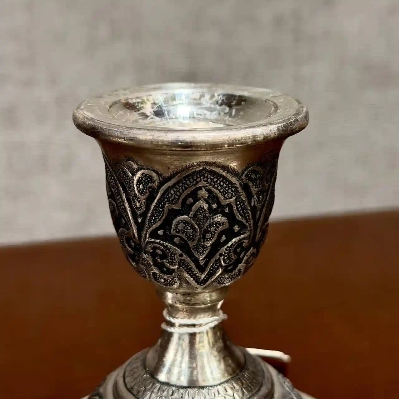شمعدان نقره پایه کوتاه مشبک اعلا — تصویر ۳