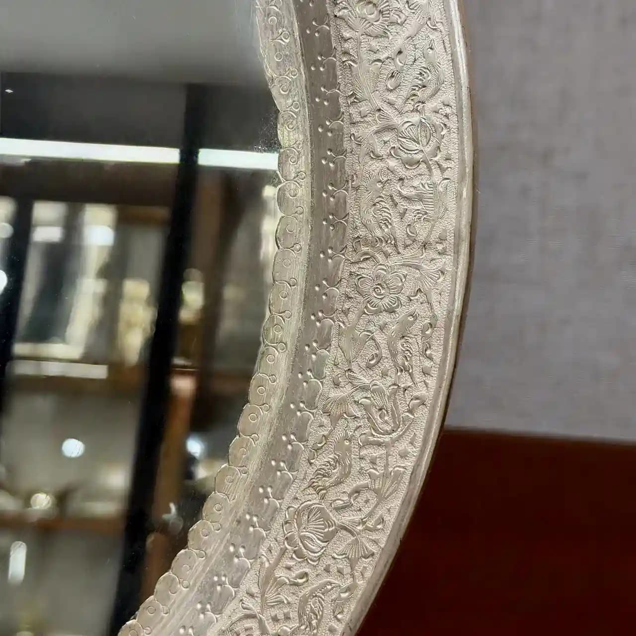 ست آینه گرد و شمعدان تک شاخه بلند قلم گل و مرغ — تصویر ۷