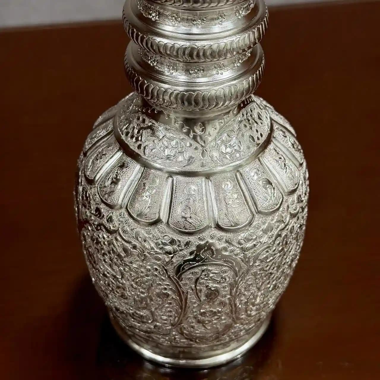 تنگ نقره درب دار قلم گل و مرغ — تصویر ۶