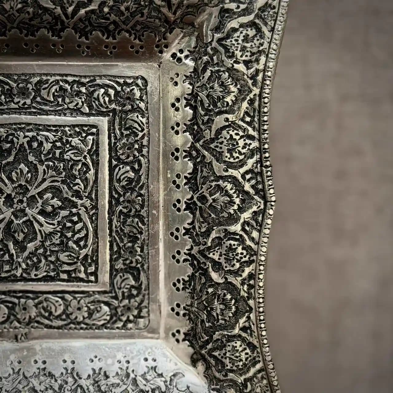 شیرینی خوری نقره مربع قلم ترنج — تصویر ۸
