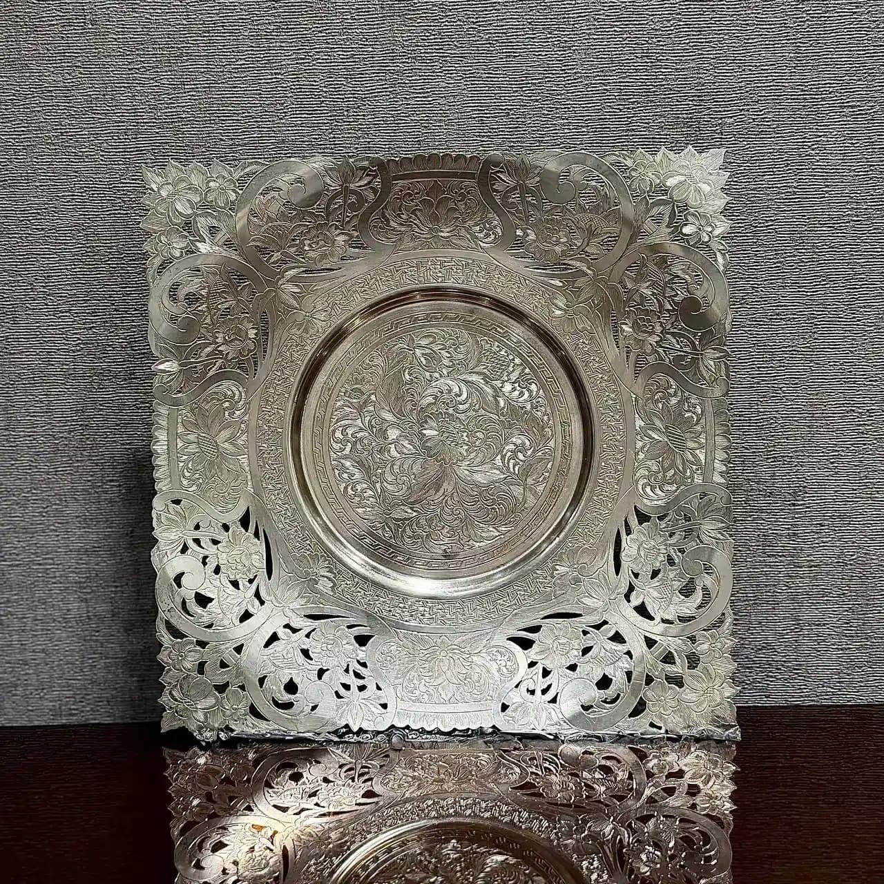 شیرینی خوری نقره مربع قلم تبریز — تصویر ۲