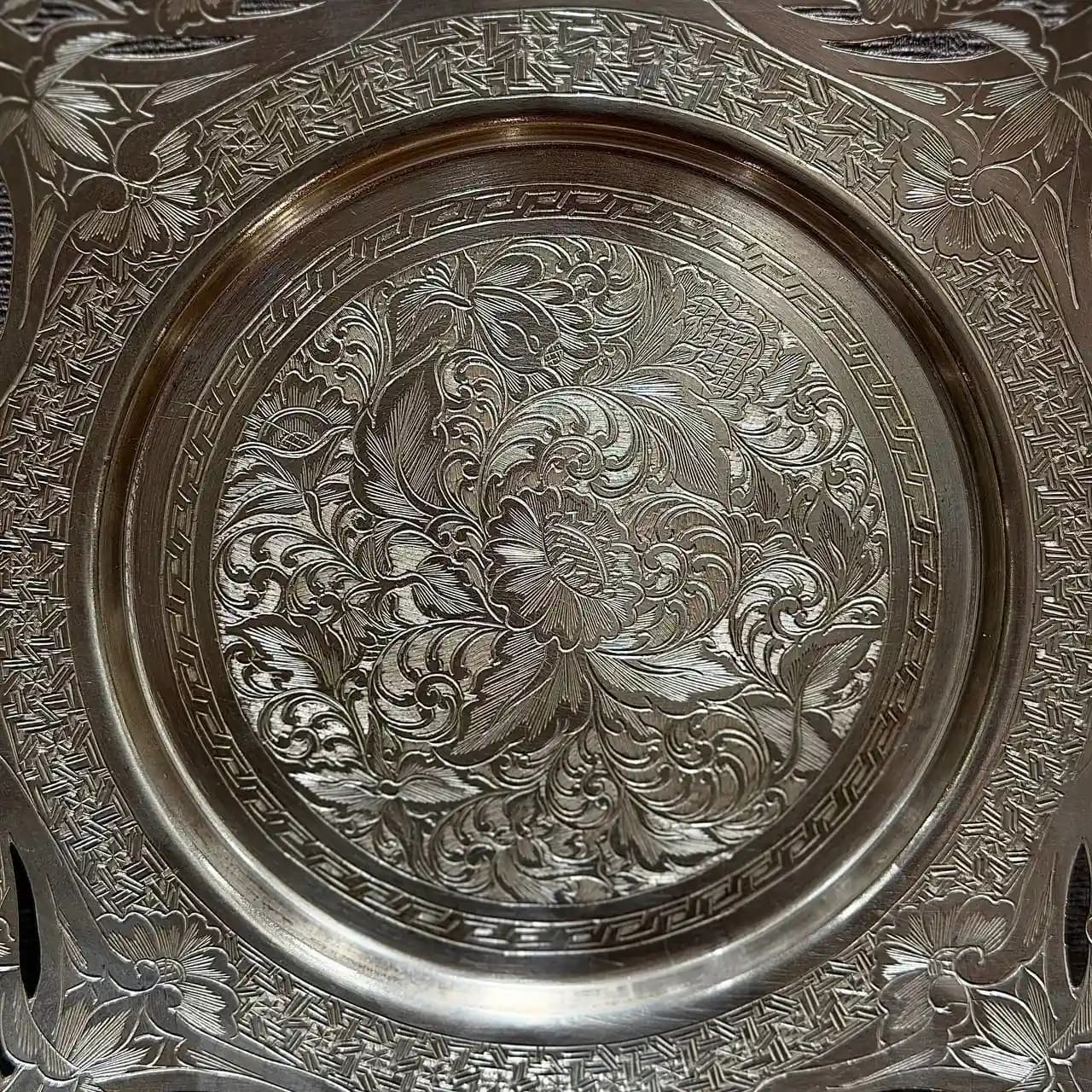 شیرینی خوری نقره مربع قلم تبریز — تصویر ۴