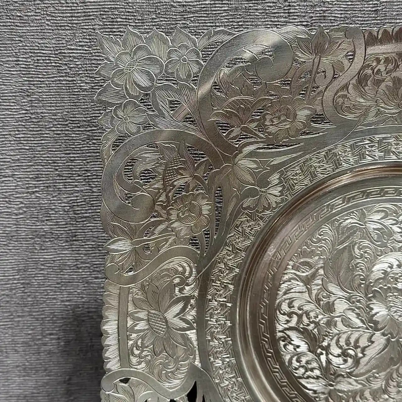 شیرینی خوری نقره مربع قلم تبریز — تصویر ۶