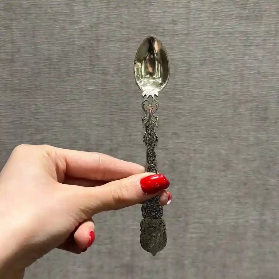قاشق شش عددی چای خوری نقره قلم مینیاتور اعلا — تصویر ۳
