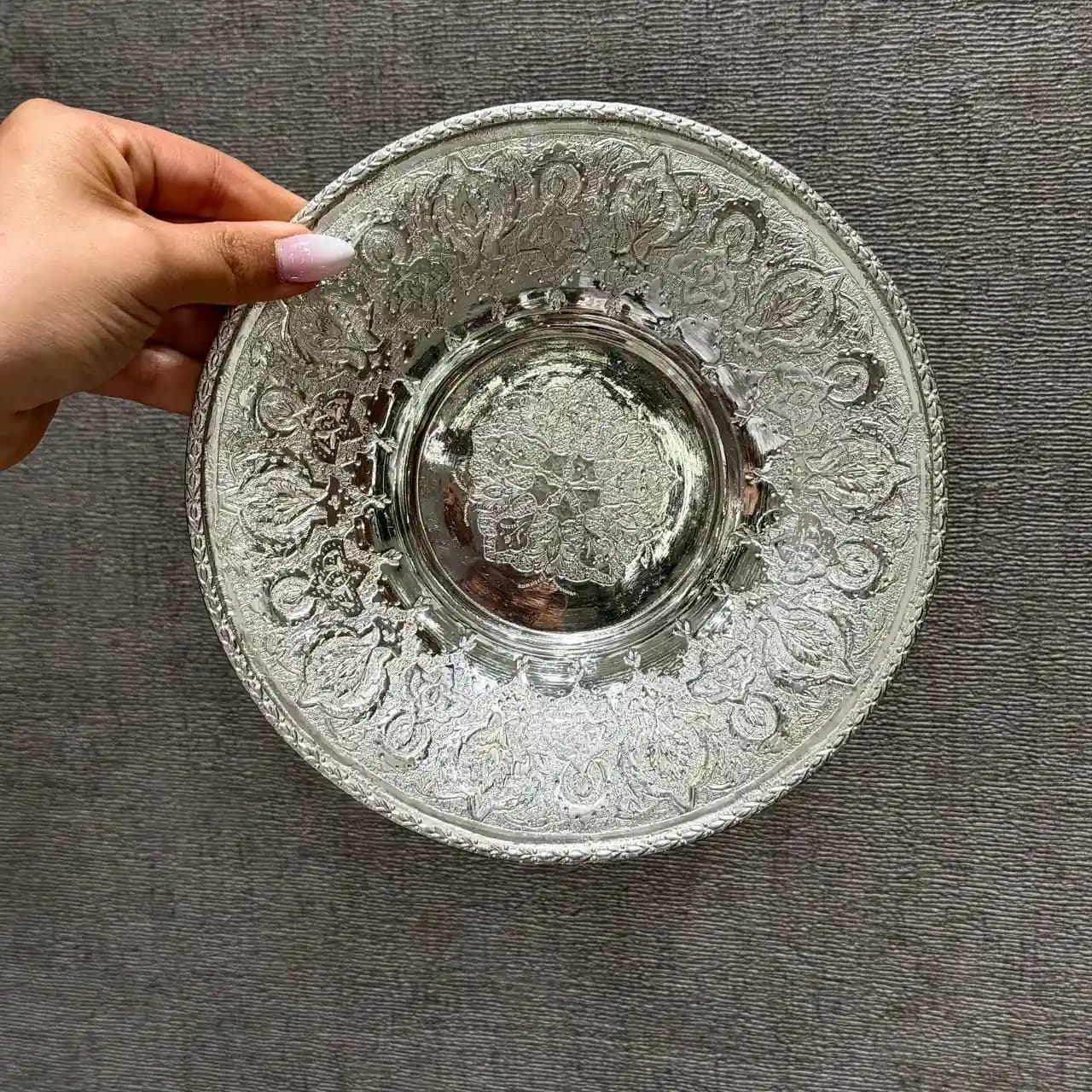 ست هفت پارچه نقره بشقاب قلم ترنج — تصویر ۴