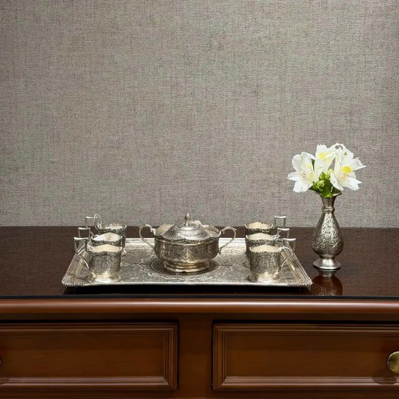 ست چای خوری نقره قلمزنی ترنج