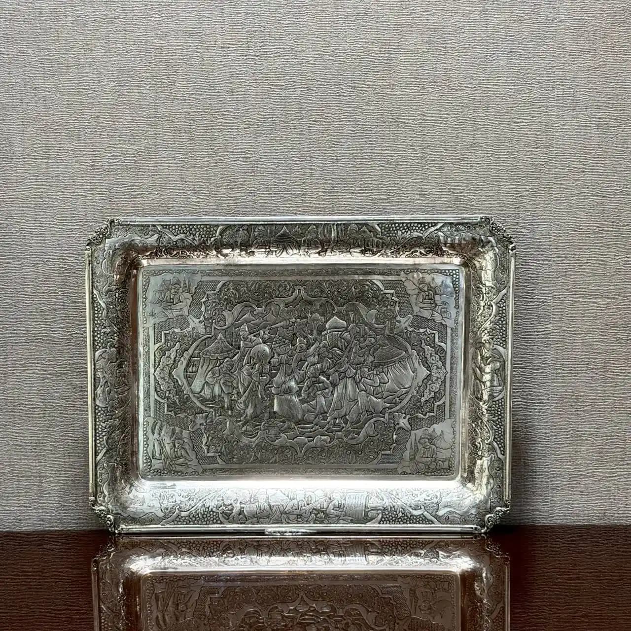 ست چای خوری نقره قلم مینیاتور — تصویر ۶