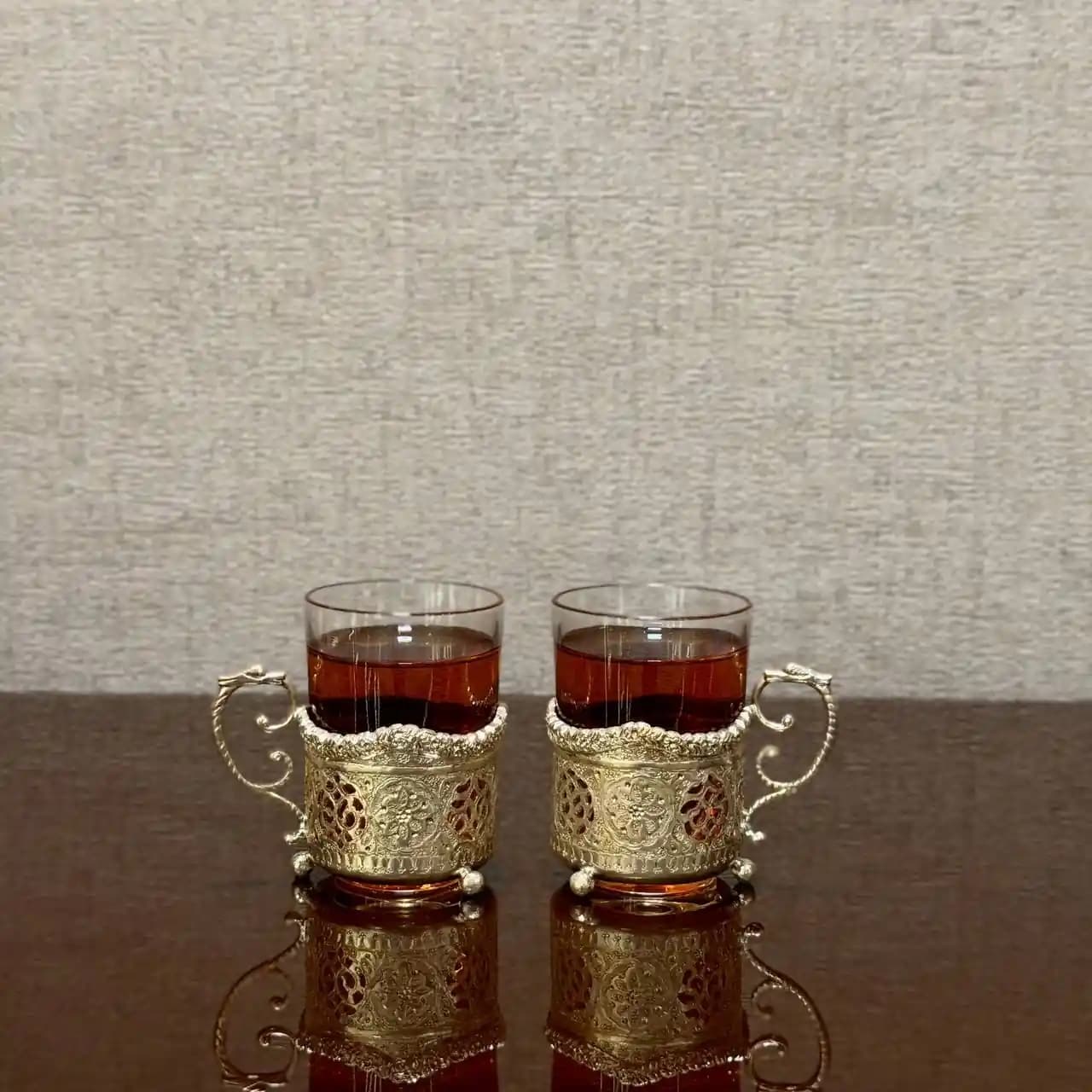 ست چای خوری نقره قلم گل و مرغ — تصویر ۴