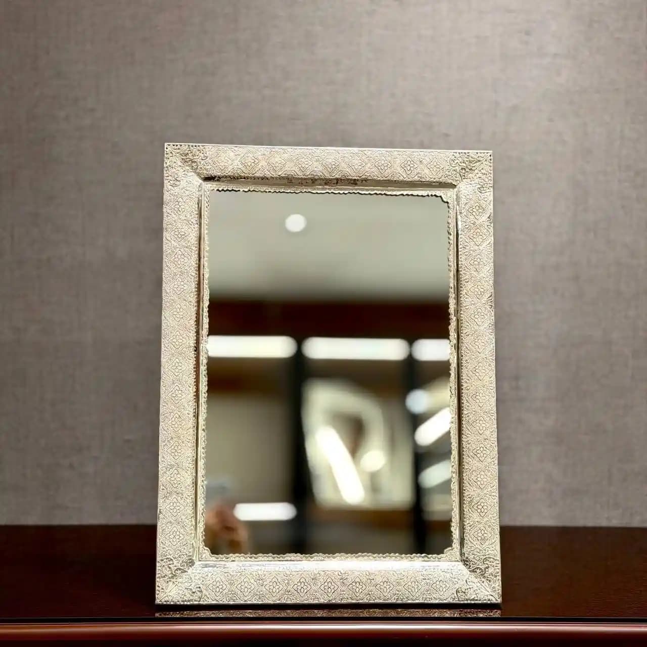آینه نقره مستطیل قلم اسلیمی — تصویر ۲