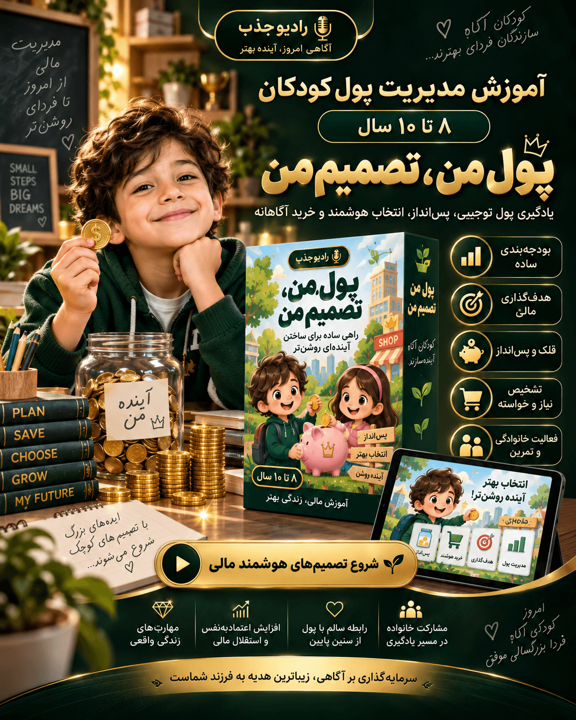 آموزش مدیریت پول کودکان ۸ تا ۱۰ سال | پول توجیبی و پس‌انداز