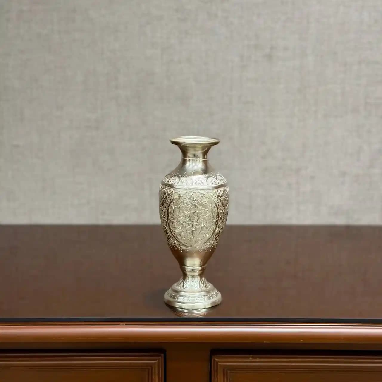 گلدان شکم دار نقره گل و مرغ
