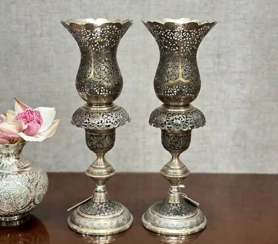 شمعدان نقره لاله مشبک اعلا — تصویر ۲