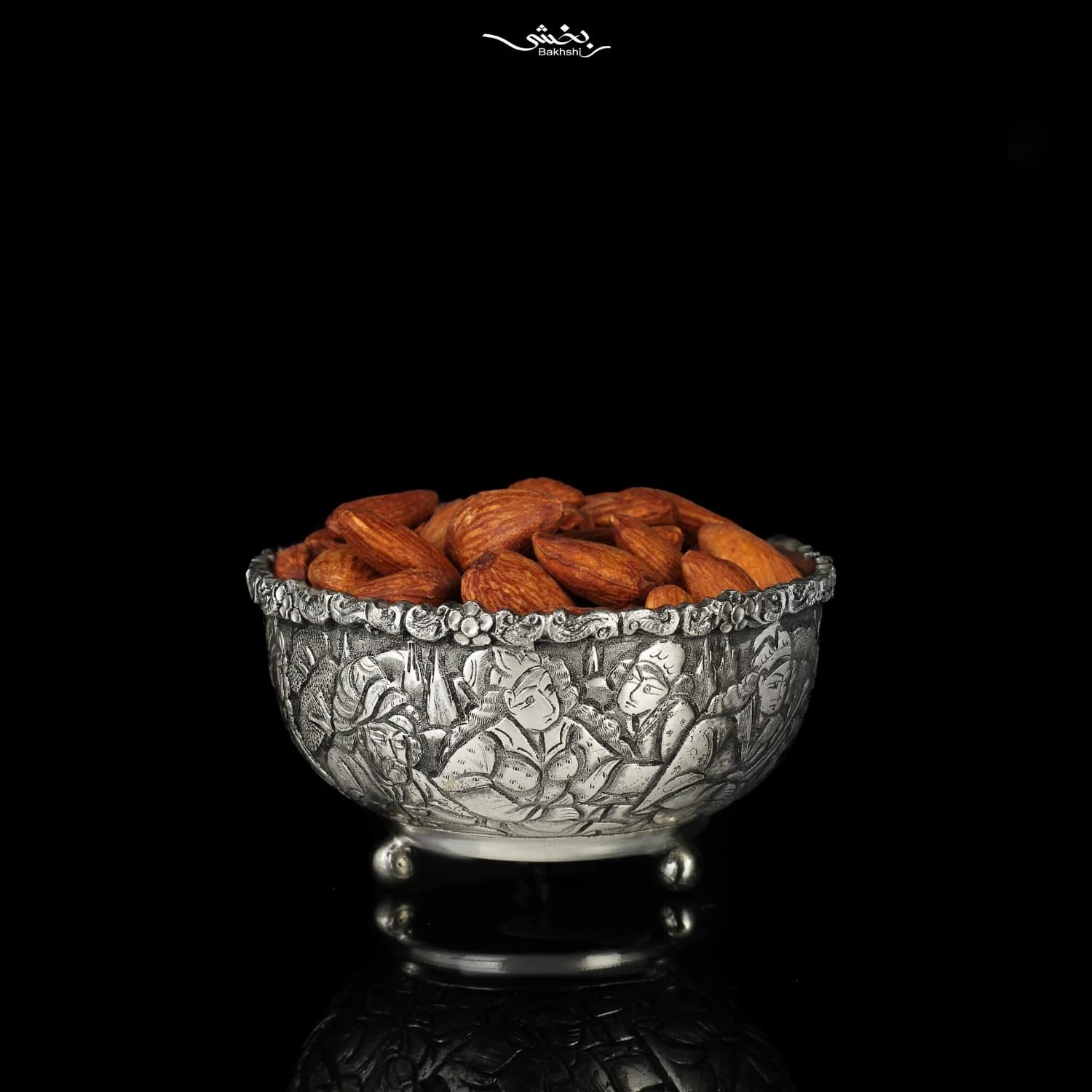 کاسه نقره شش عددی ریز قلم مینیاتور اعلا — تصویر ۴