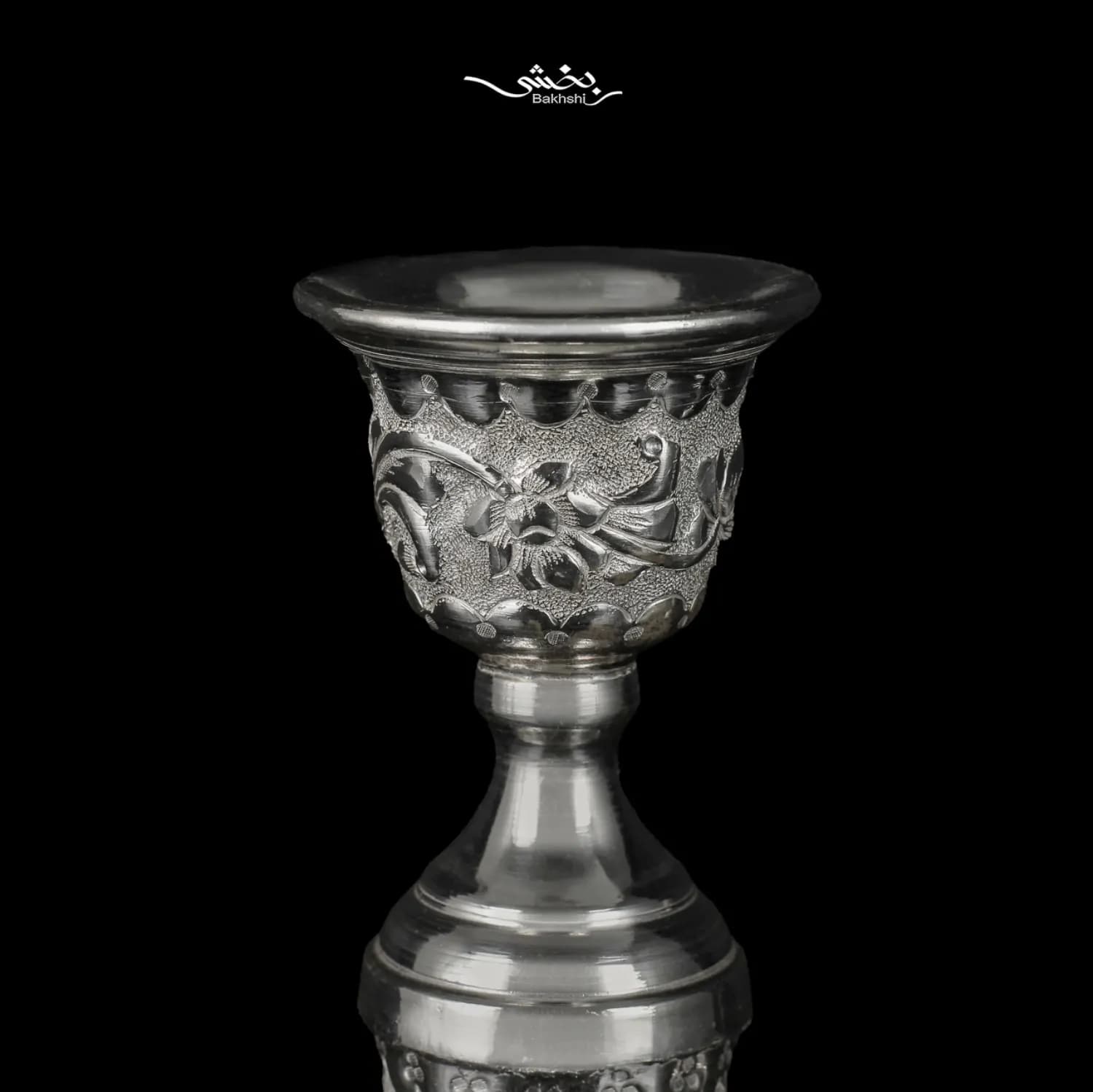 شمعدان نقره تک شاخه قلم گل برجسته — تصویر ۴