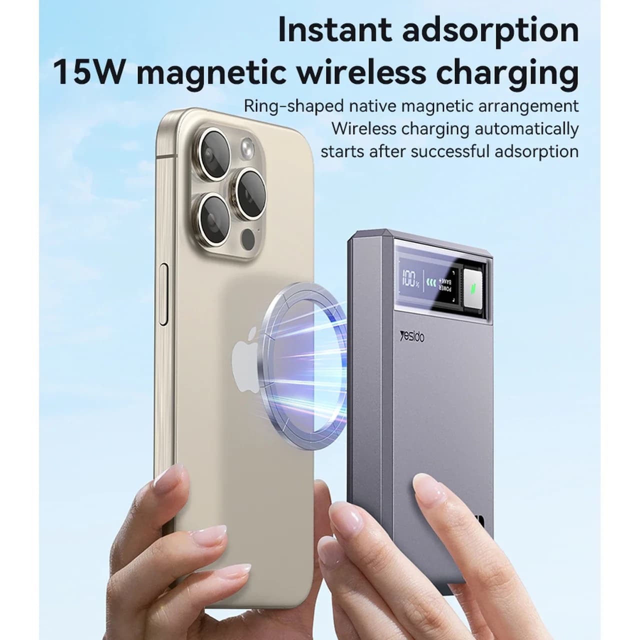پاوربانک وایرلس یسیدو YP61 ظرفیت 10000mAh با شارژ سریع 20W و مگ‌سیف — تصویر ۸