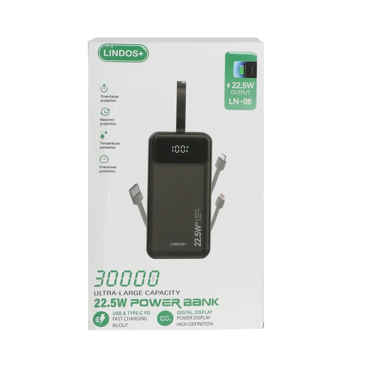 پاوربانک Lindos+ LN-06 ظرفیت 30000 میلی آمپر شارژ سریع 22.5 وات — تصویر ۶