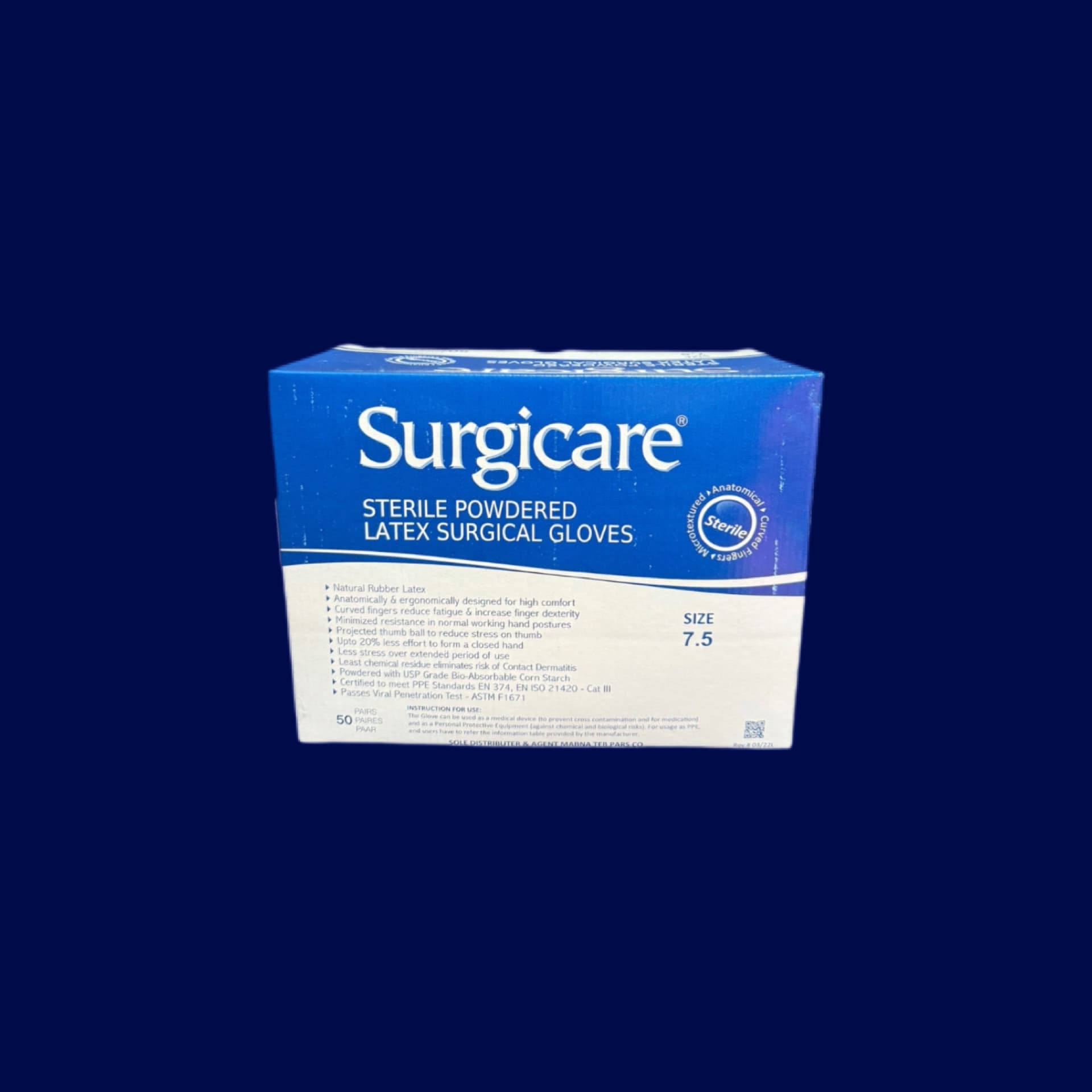دستکش جراحی هندی سایز 7.5 سرجی کر surgicare