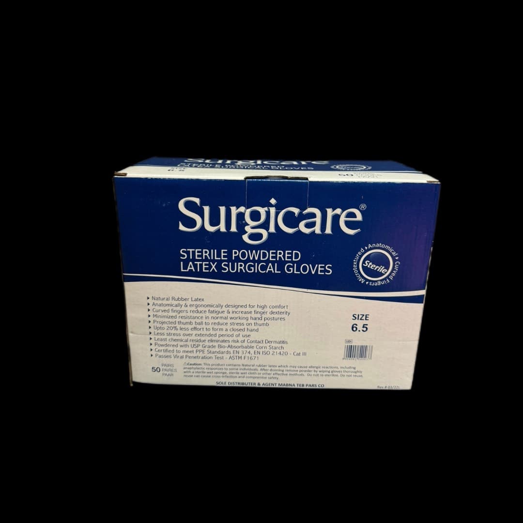 دستکش جراحی هندی سایز 6.5 سرجی کر surgicare