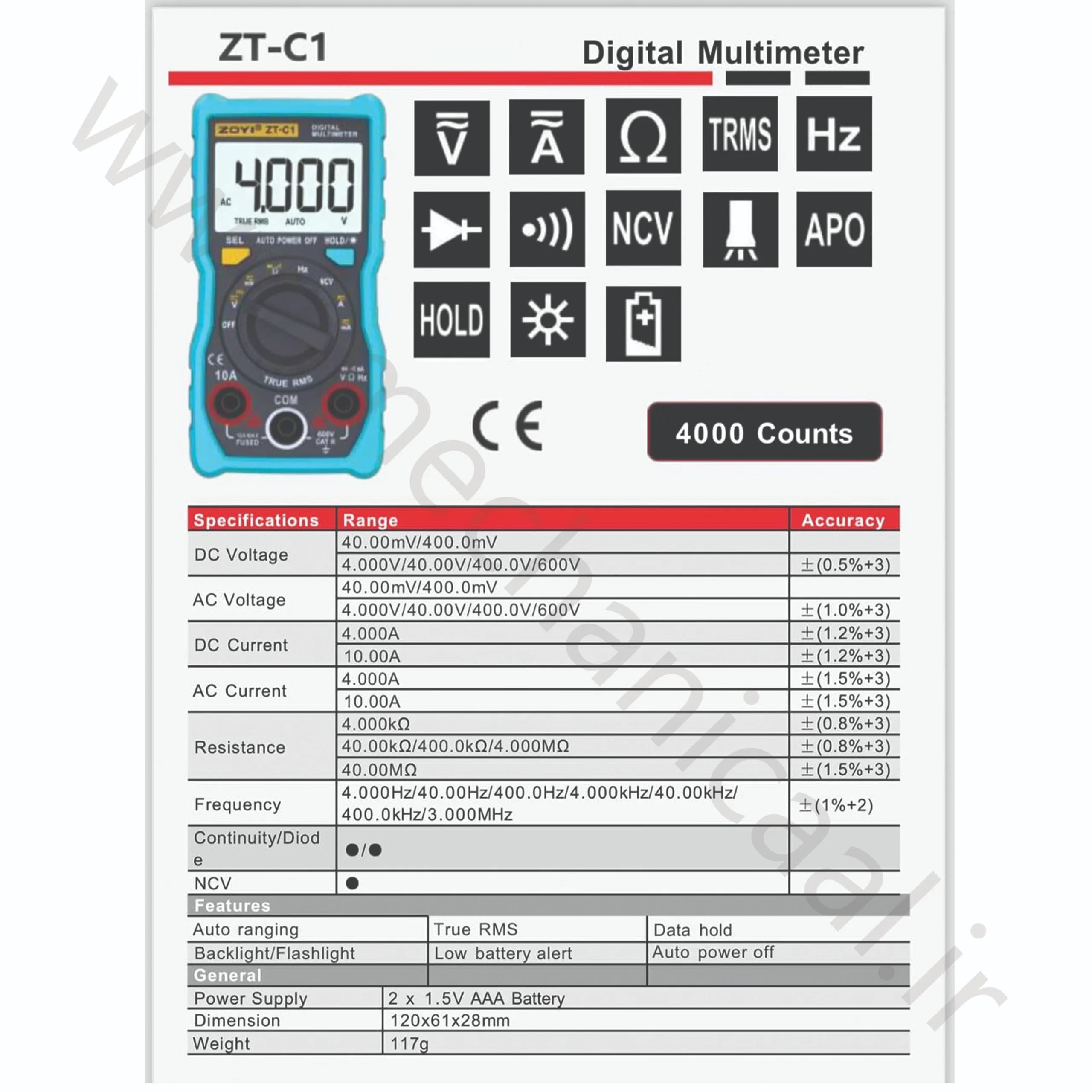 مولتی متر اتورنج ZOYI مدل ZT-C1 — تصویر ۵