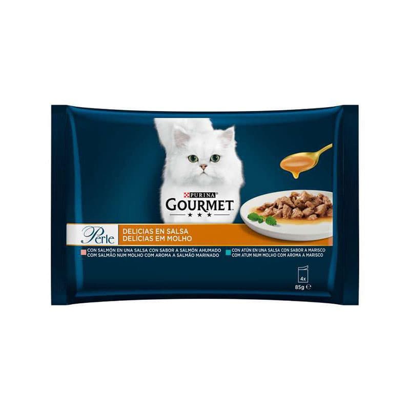 پوچ گربه گورمت خورشتی با طعم تن و سالمون بسته 4 عددی