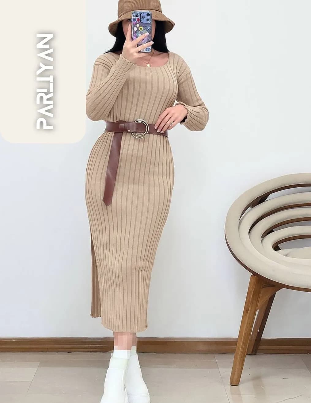 پیراهن یقه خشتی زنانه پارلین | PA18202514 — تصویر ۴