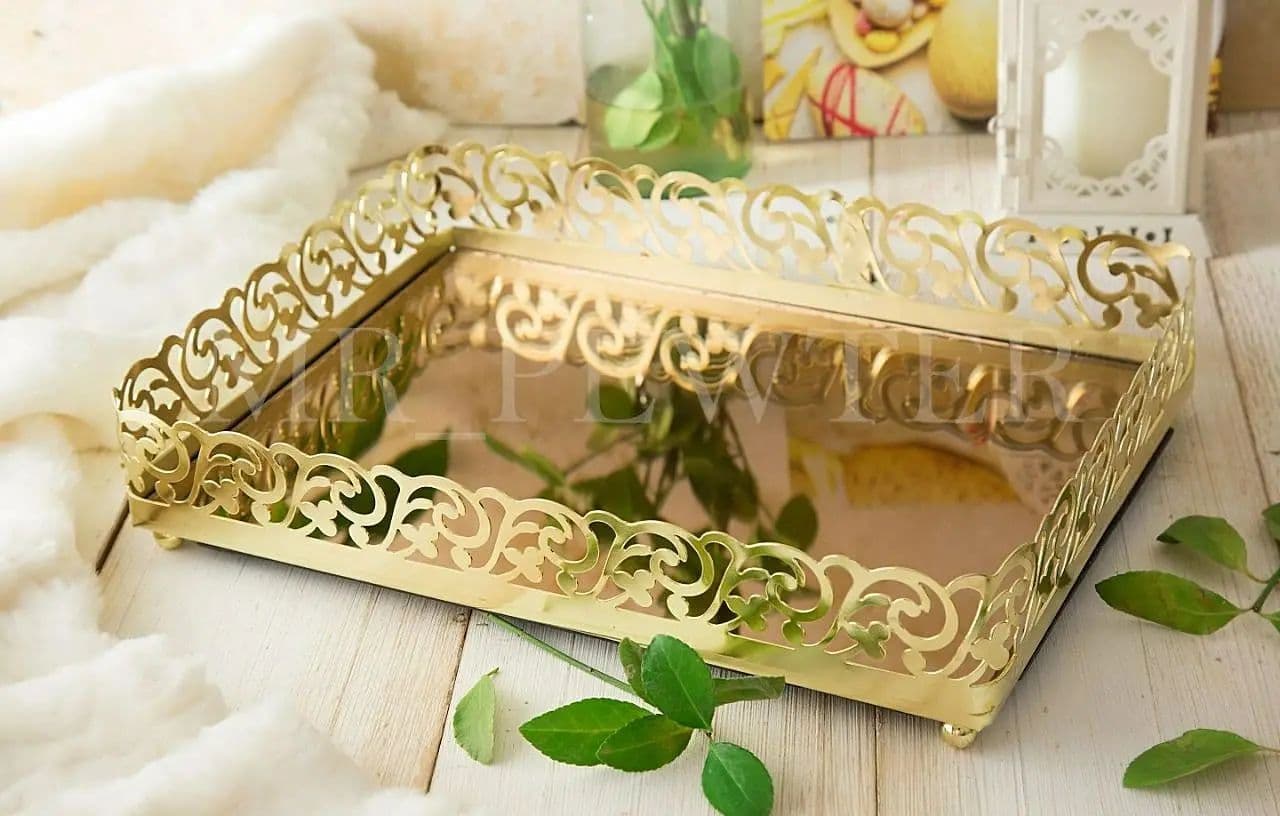 سینی مجلسی کف آینه | طراحی شامپاینی و با کیفیت — تصویر ۲