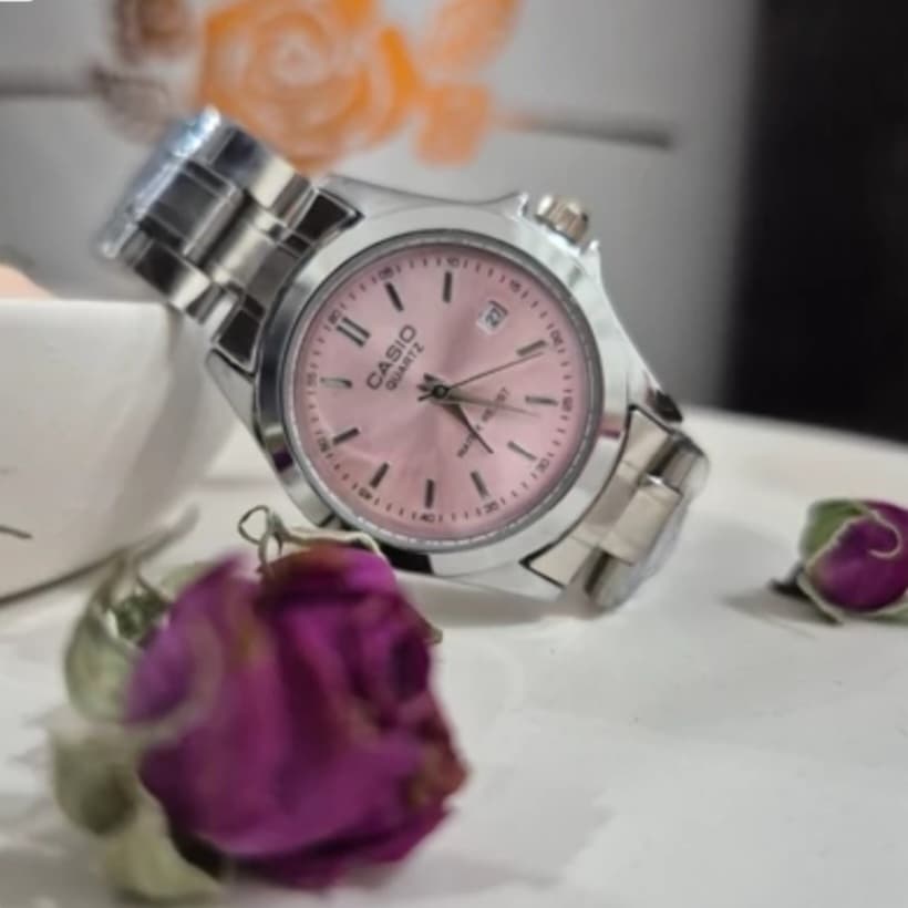 ساعت زنانه مارک کاسیو Casio رنگی صورتی کمرنگ