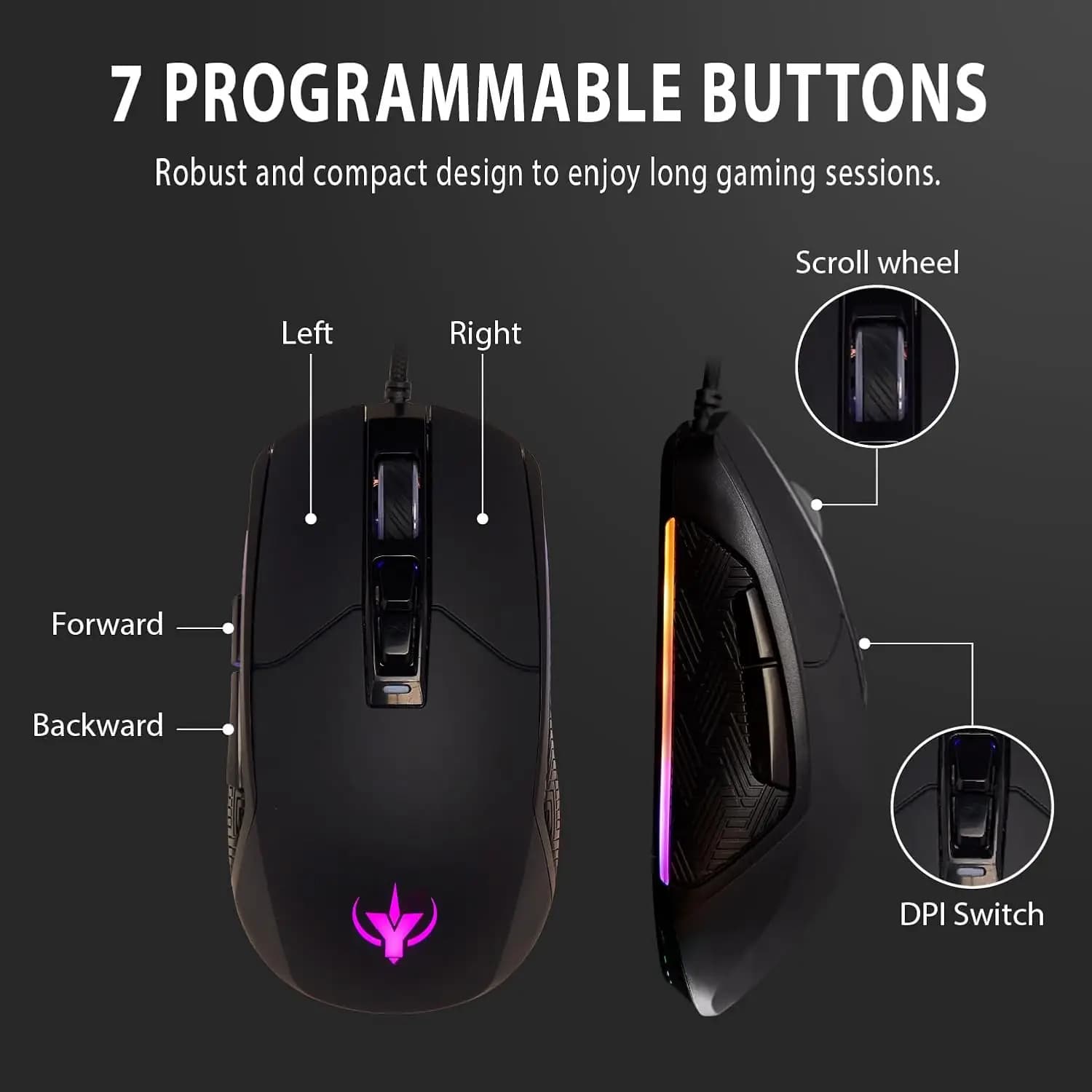 موس گیمینگ SPYCO Action MO-101 | 7200DPI ارگونومیک RGB — تصویر ۳
