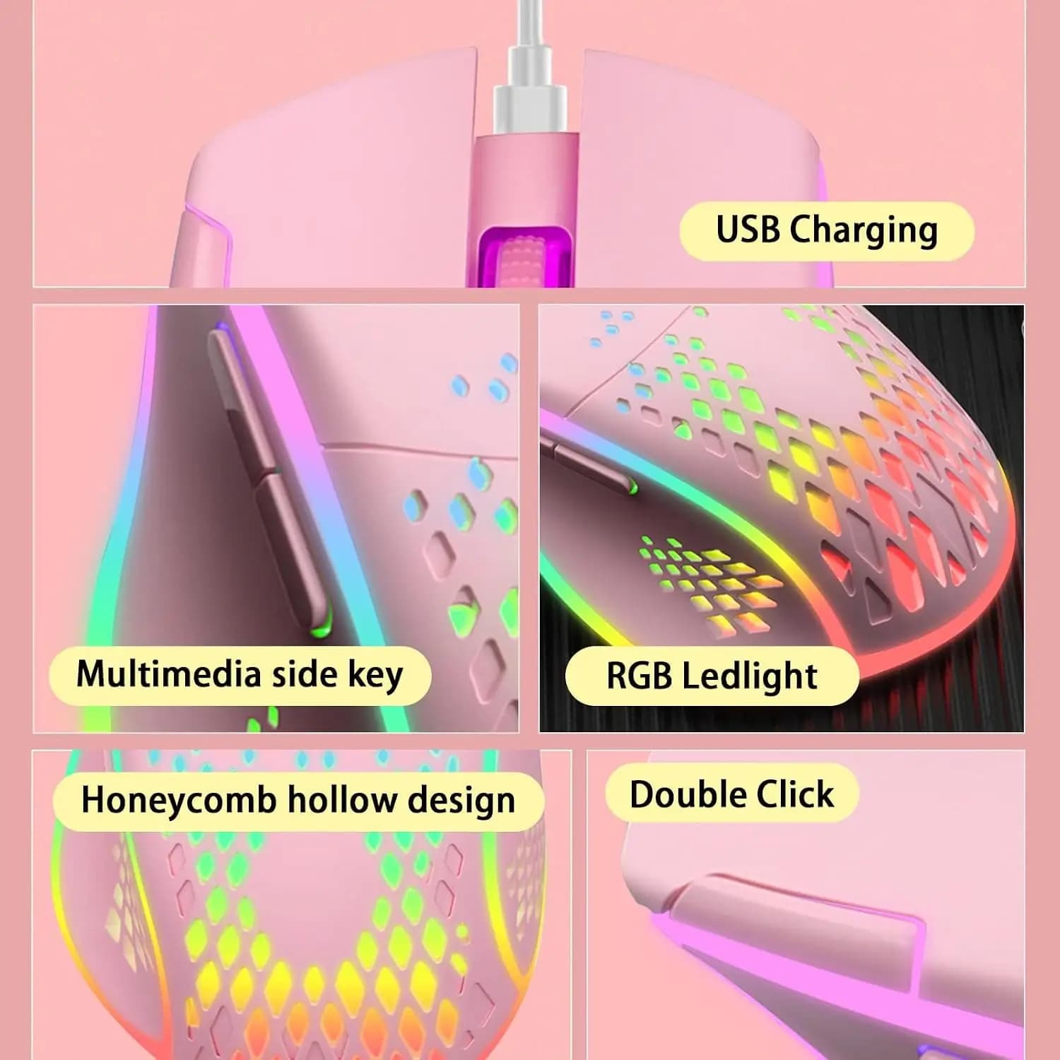 ماوس گیمینگ وایرلس VEGCOO C30 | VEGCOO Wireless Gaming Mouse C8 C30 Pink — تصویر ۴