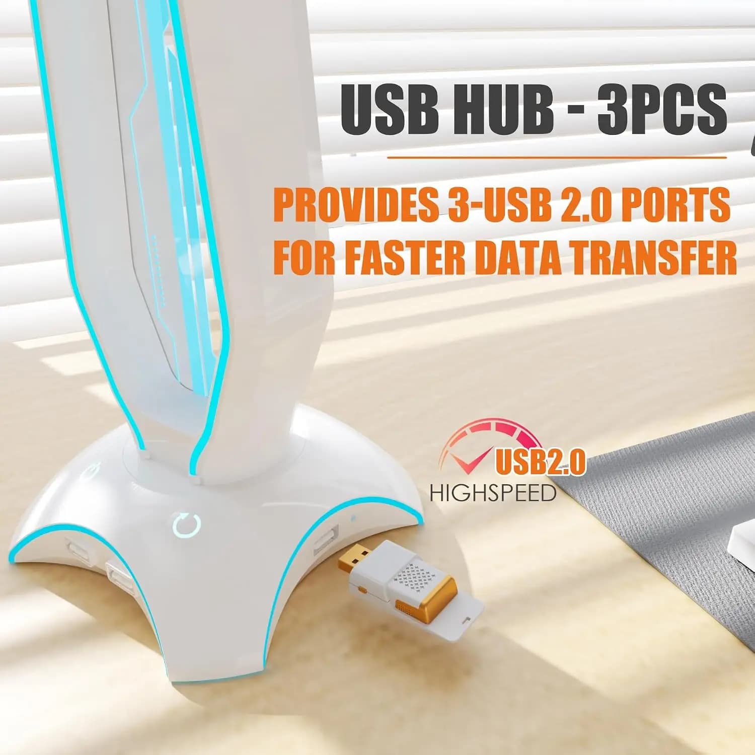 استند هدست گیمینگ RGB | Glowthos مدل HG61H با هاب USB 3 پورت سفید — تصویر ۴