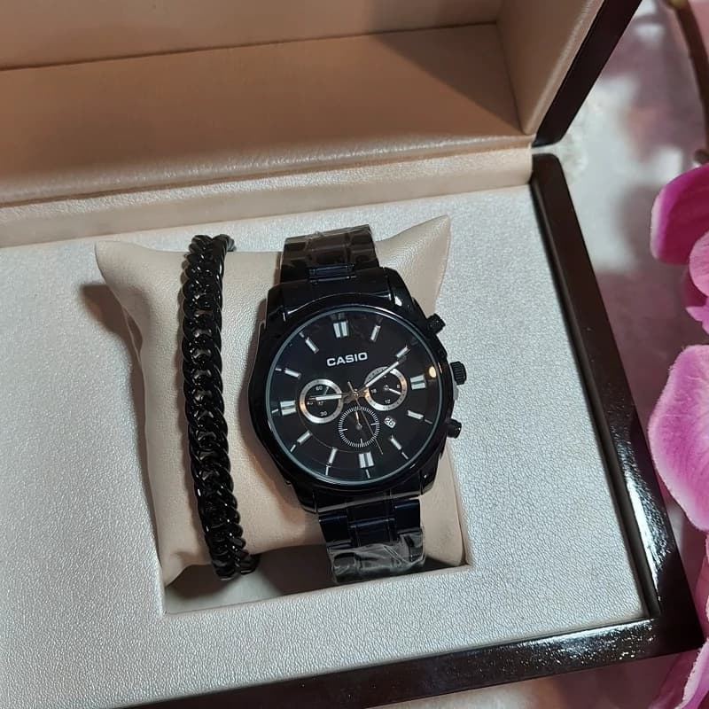 ساعت مردانه کاسیو Casio طرح سه موتور همراه دستبند کارتیر — تصویر ۳