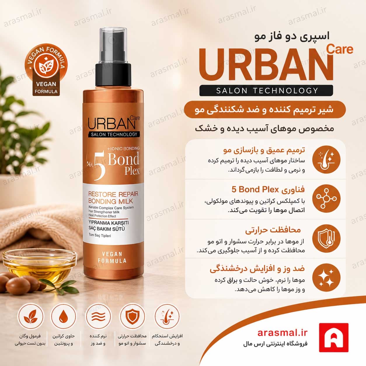 اسپری مو ترمیم کننده و بازسازی کننده Bond Plex شماره 5 اوربان کر 200 میل (اصل واردات قانونی ارسال از منطقه آزاد ارس)