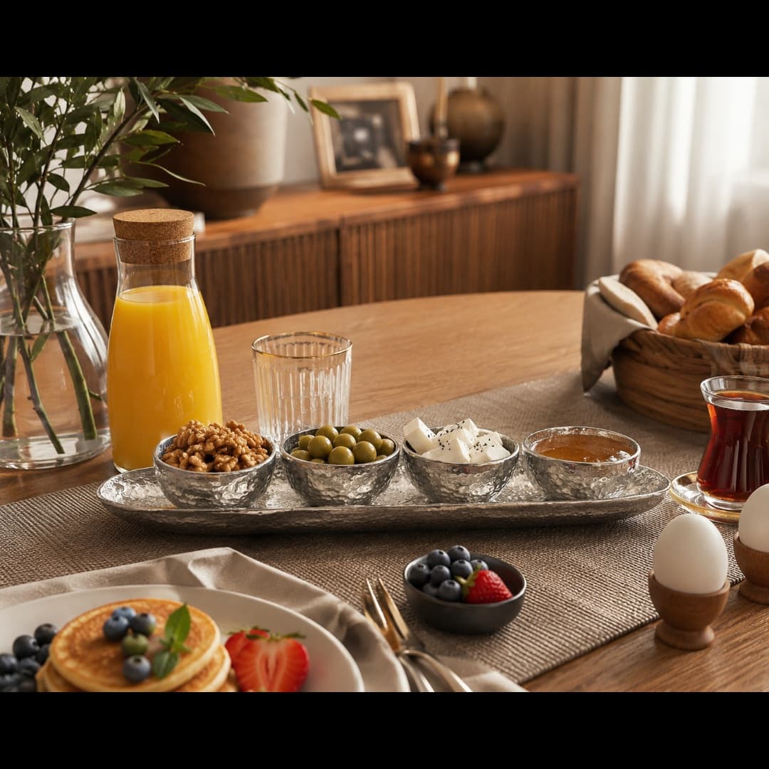 اردو خوری ۴ پیاله آلومینیومی مدل چکشی (ظرف پذیرایی لوکس)