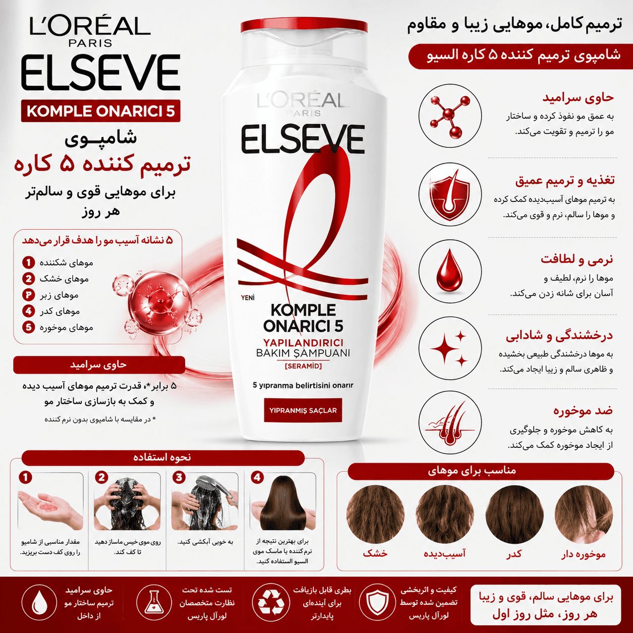 شامپو 5 کاره السیو ترمیم کننده موهای آسیب دیده حجم 300 میل
