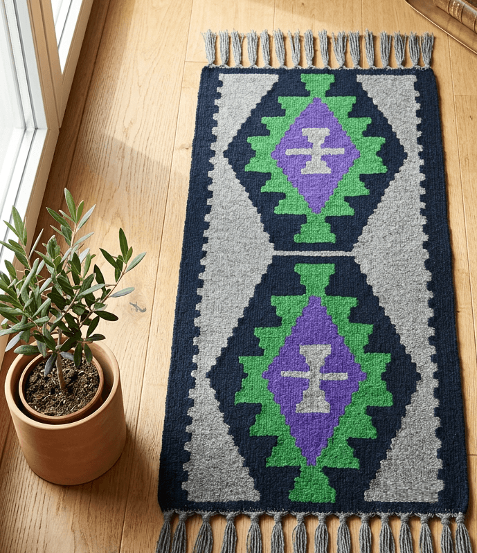 گلیم دستبافت دو رو پشمی سایز ۶۰ در ۱۰۰ سانتی‌متر (یک متری)کدB7530